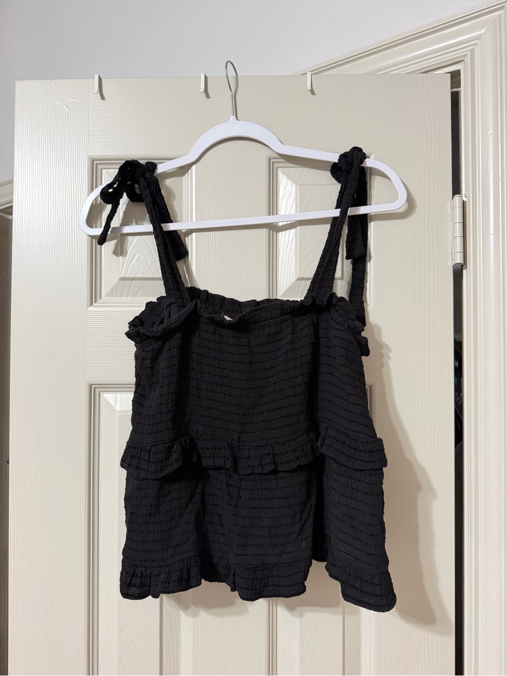 Altard State Black Ruffled Tie-Shoulder Tank Top